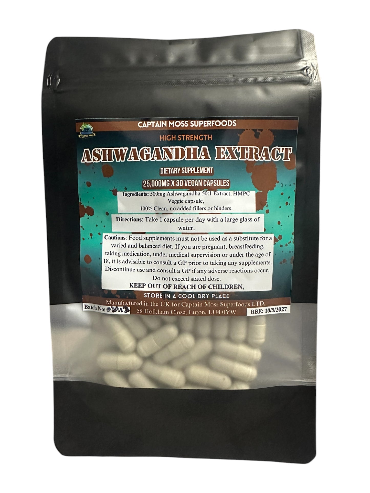 Pure Ashwagandha Extract Capsules 25,000mg | High Strength | Pure | 30 Vegan Capsules | Binder & Filler Free