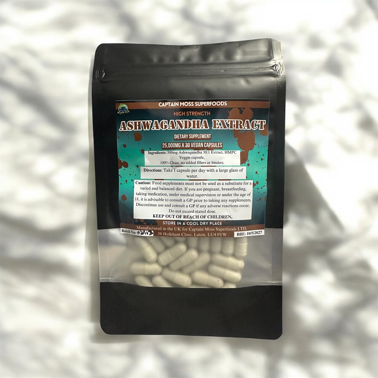 Pure Ashwagandha Extract Capsules 25,000mg | High Strength | Pure | 30 Vegan Capsules | Binder & Filler Free