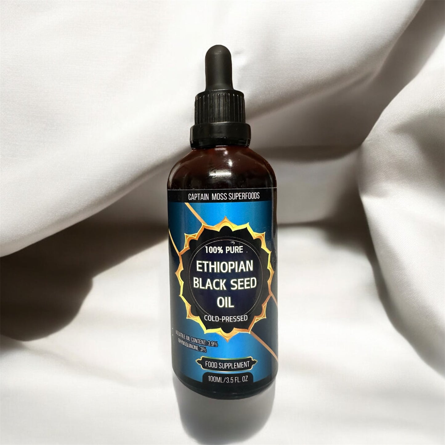 Premium Ethiopian Black Seed Oil, 100ml, 100% Cold-Pressed, High Thymoquinone Content, High Volatile Oil Content, Natural, Pure, Non-GMO