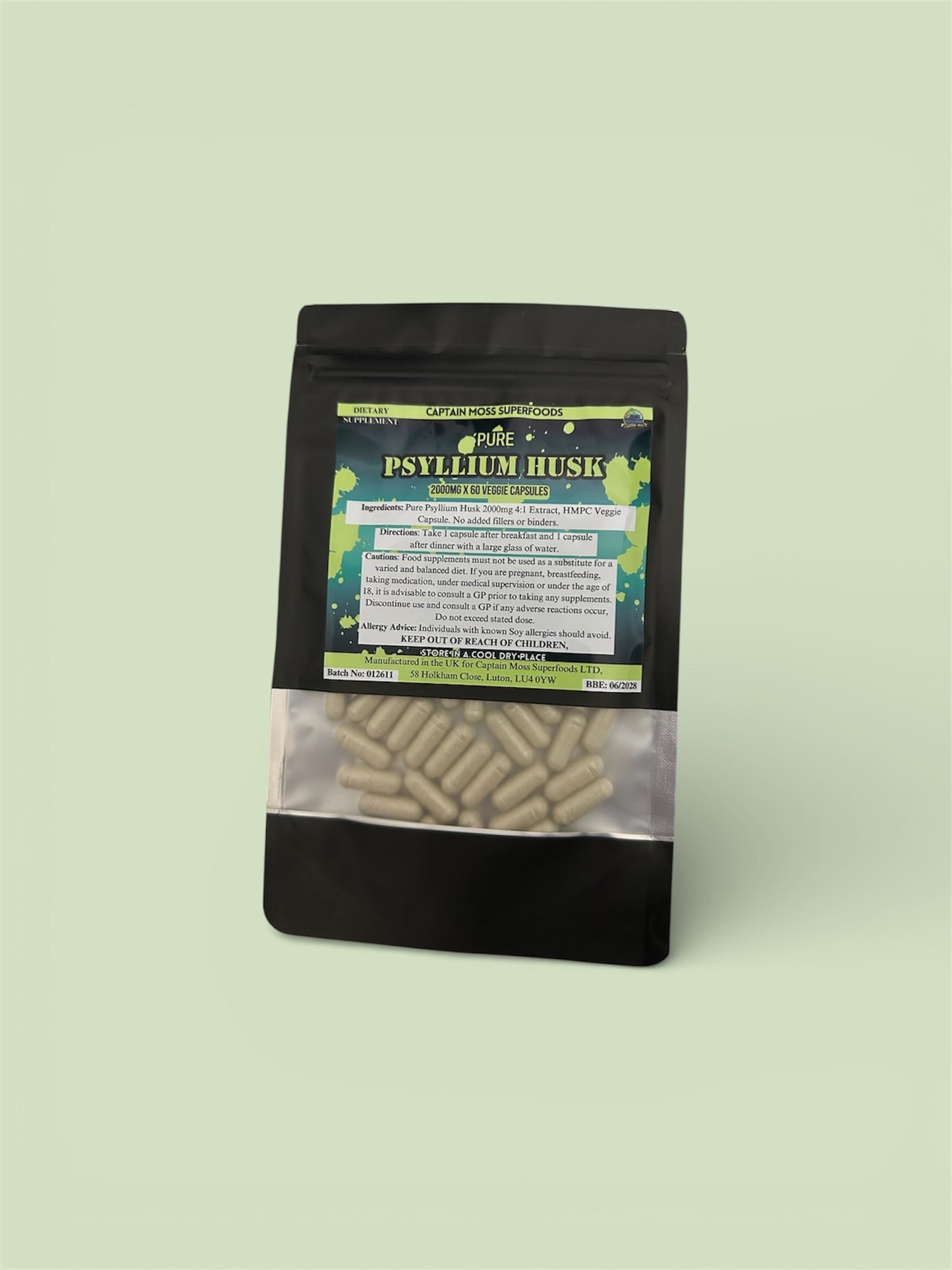 Premium Psyllium Husk Capsules | Clean | Additive/Filler Free | 2000mg | Gut Health | Natural Binder