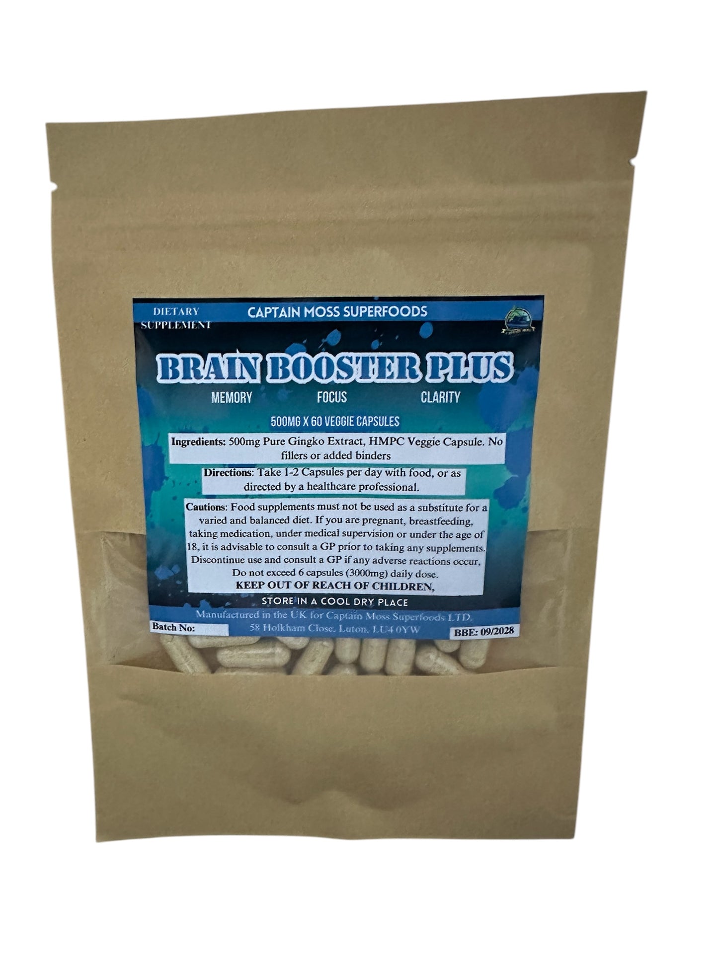 Brain Booster Capsules | 60 Capsules | Nootropics | Clarity | Focus | Memory | Pure | No fillers or binders