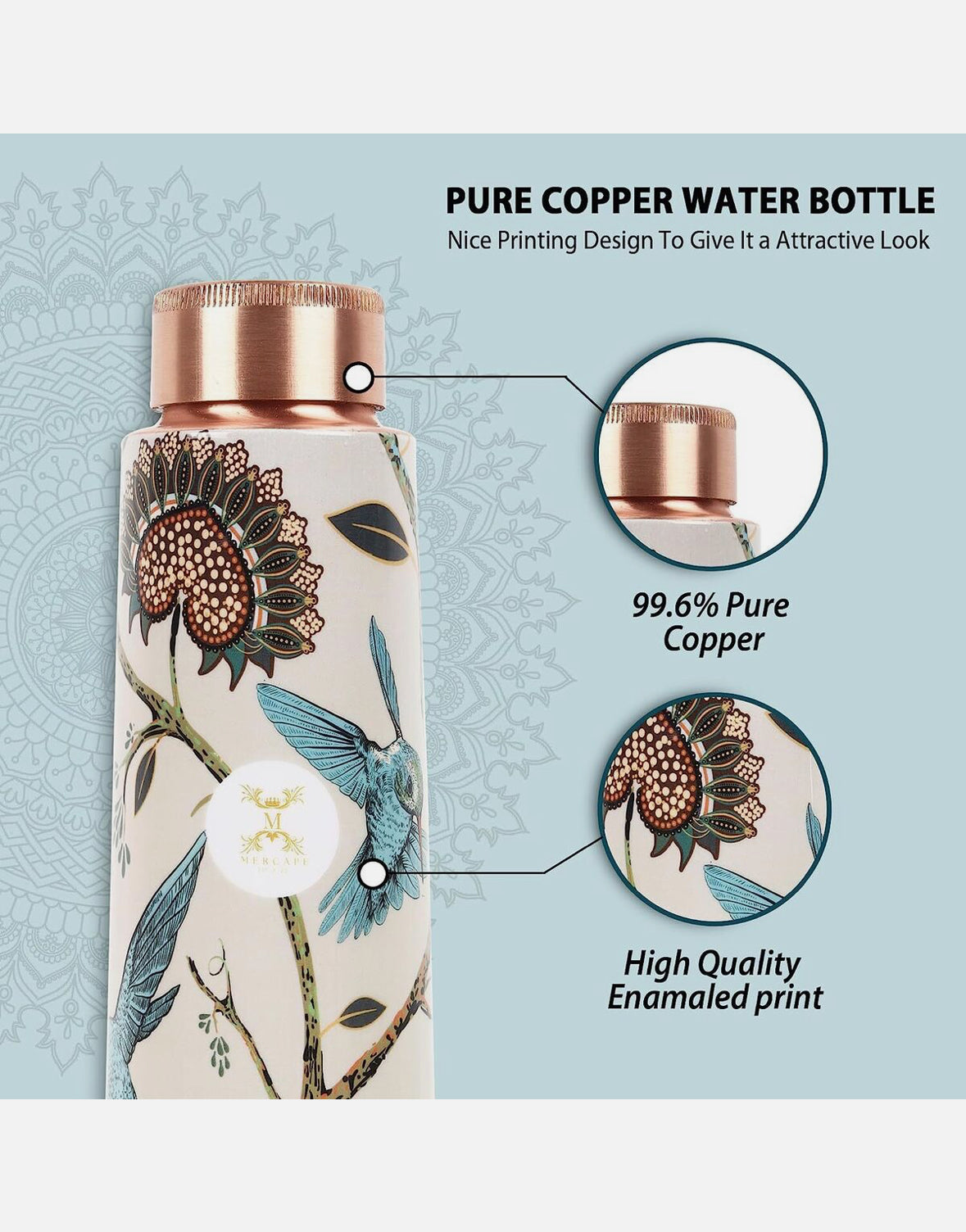 100% Pure Copper Water Bottle | 1litre | Ayurvedic | BPA Free | Exclusive Design