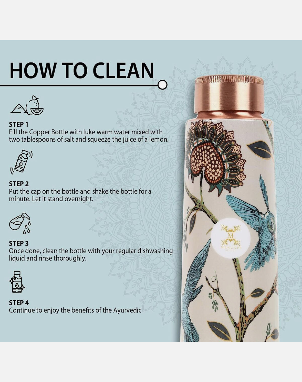 100% Pure Copper Water Bottle | 1litre | Ayurvedic | BPA Free | Exclusive Design