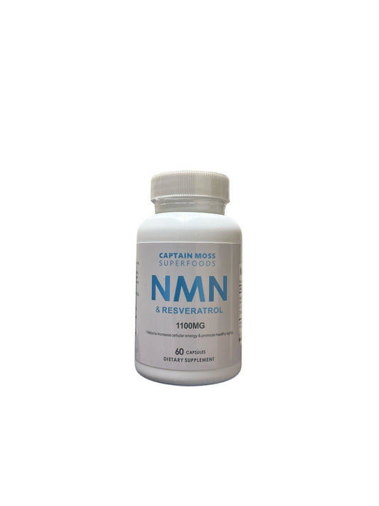 Premium Pure NMN & Resveratrol Capsules | 60 Capsules | 1100mg per serving | High Strength | Anti Aging | Better Sleep | Energy | Increase NAD+ Levels