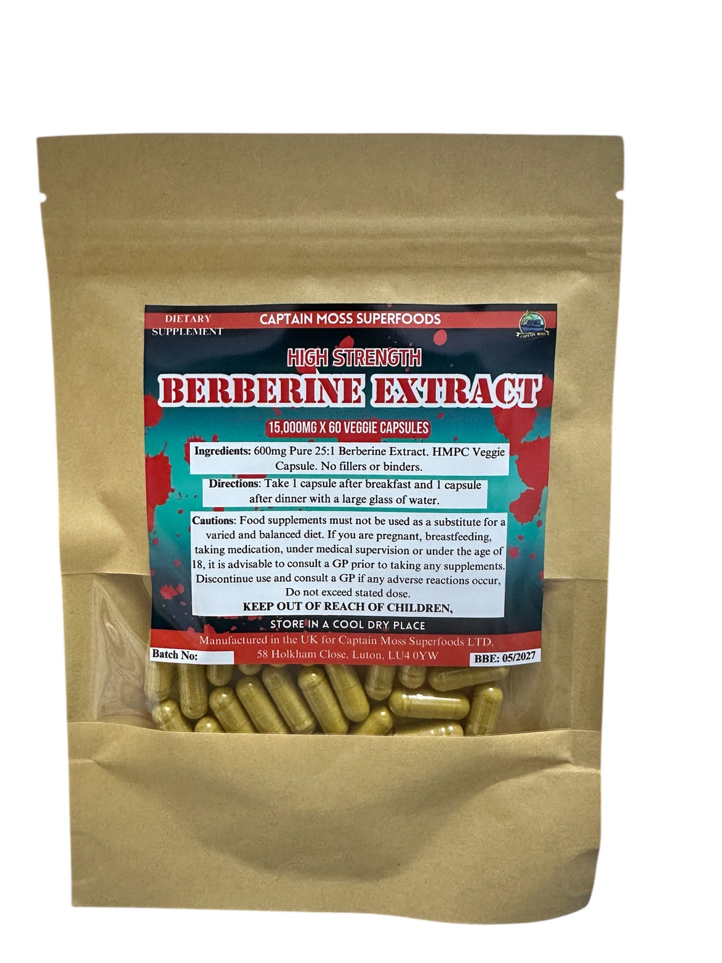 Berberine 15,000MG Extract | High Strength | 60 Capsules | Pure | No Fillers or Binders