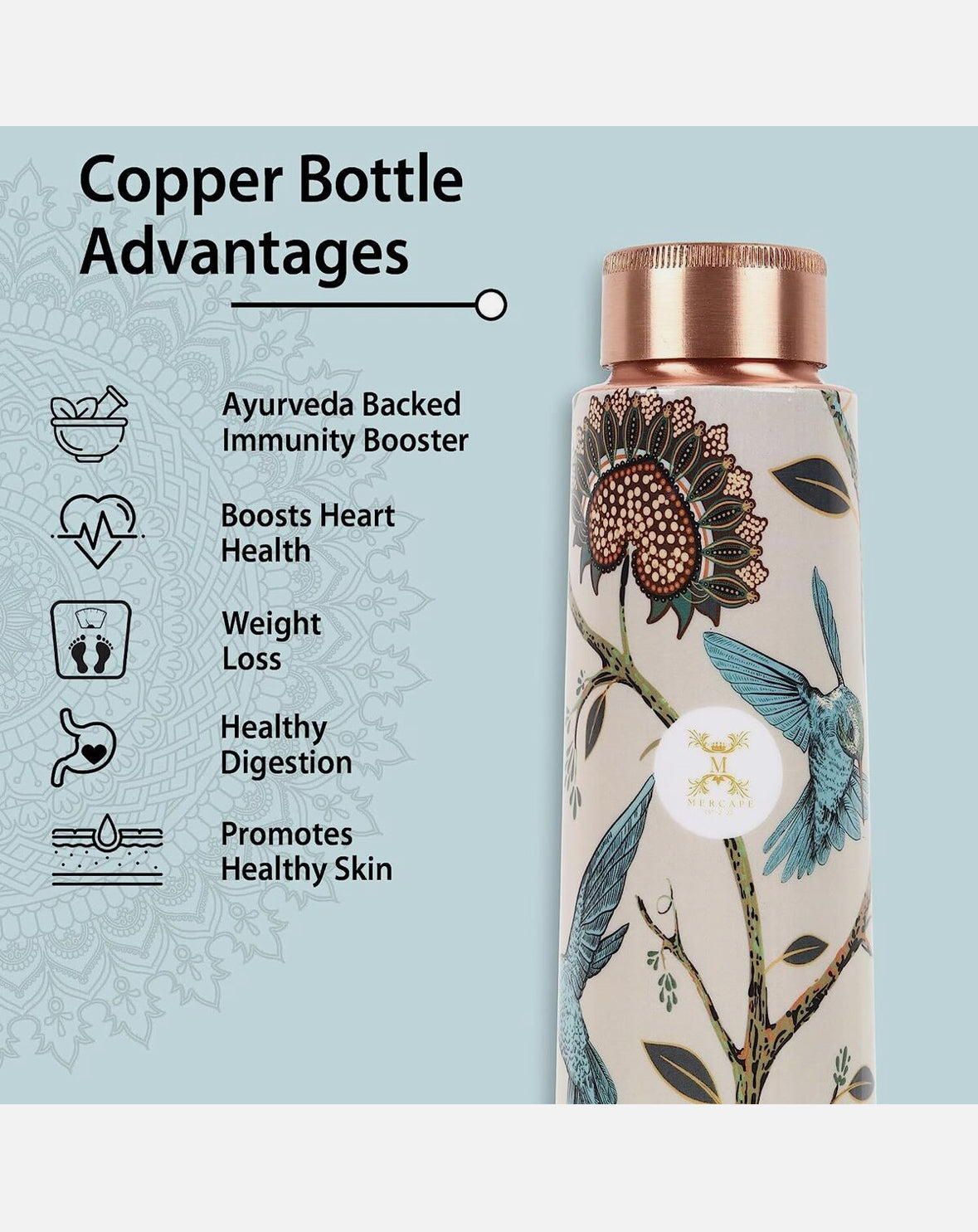 100% Pure Copper Water Bottle | 1litre | Ayurvedic | BPA Free | Exclusive Design