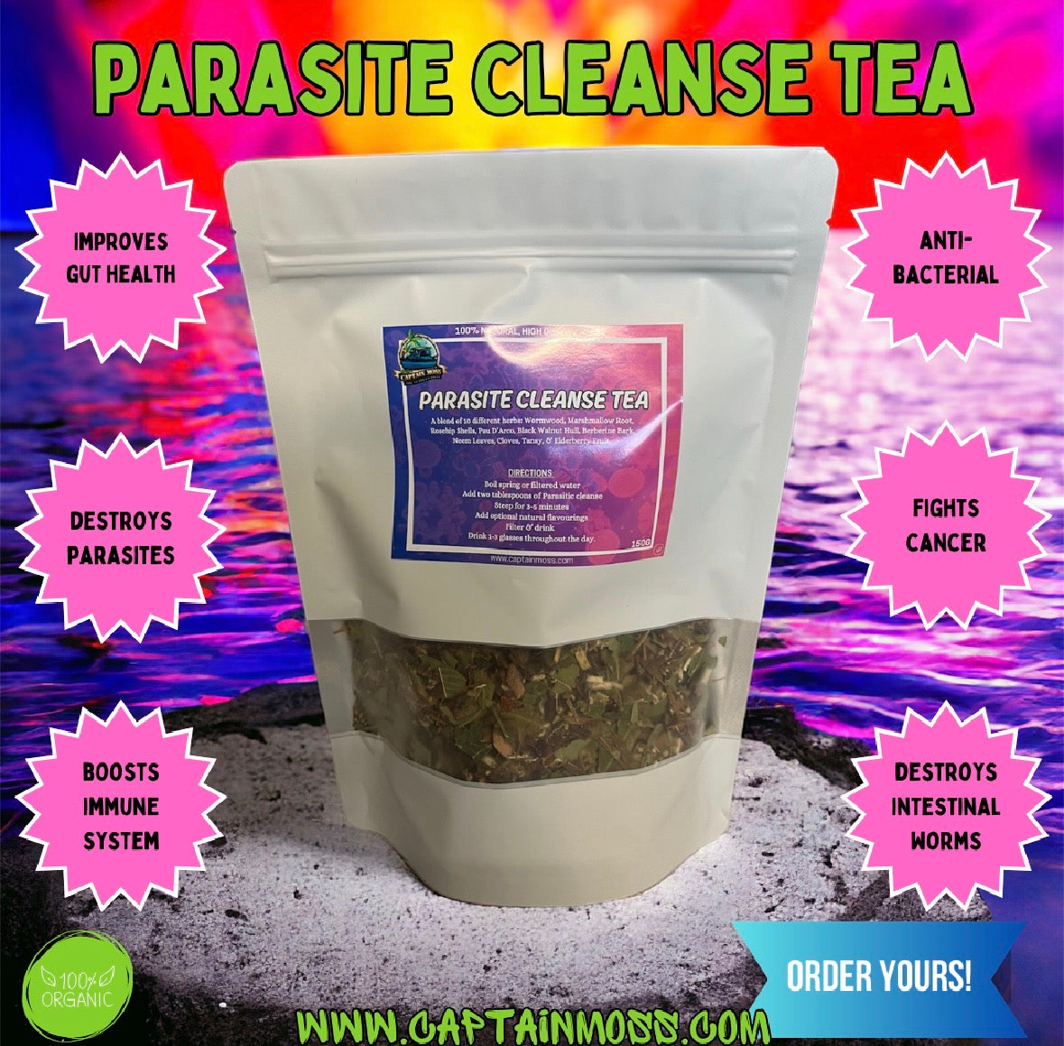 Premium Extra Strong Parasite Cleanse Herbal Tea Blend | authentic Black Walnut Hull | Wormwood | Cloves & 7 more premium ingredients | Hand blended in the UK
