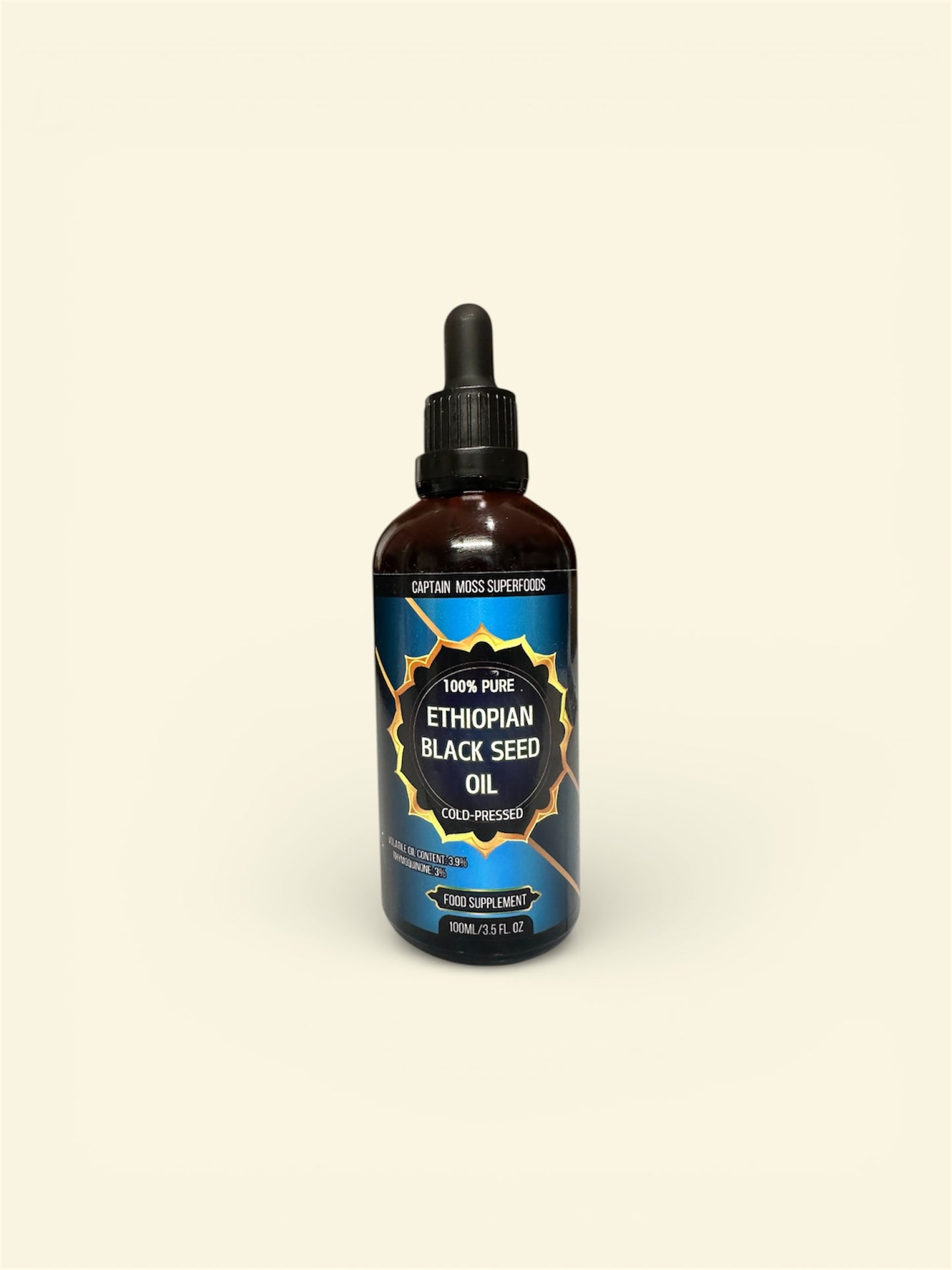 Premium Ethiopian Black Seed Oil, 100ml, 100% Cold-Pressed, High Thymoquinone Content, High Volatile Oil Content, Natural, Pure, Non-GMO